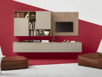 Parete Attrezzata sospesa Modulo 5 in laccato opaco Silk Avana e Quercia Medio Dek di Veneta Cucine