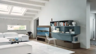 Parete Attrezzata Vision 01 in Rovere e laccato Piombo opaco di Sangiacomo
