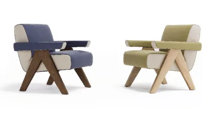 Poltroncina Fram in tessuto con struttura in legno massello di Egoitaliano