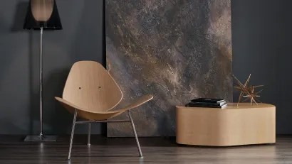 Poltroncina Lounge di design Kram in Rovere Naturale con base in acciaio di Infiniti