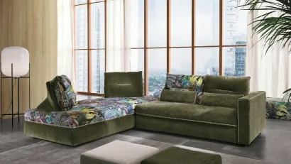 Divano letto angolare in velluto e motivi floreali Flam di Max Divani