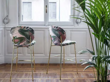 Sgabello in tessuto fantasia con struttura in metallo Inès di Calligaris