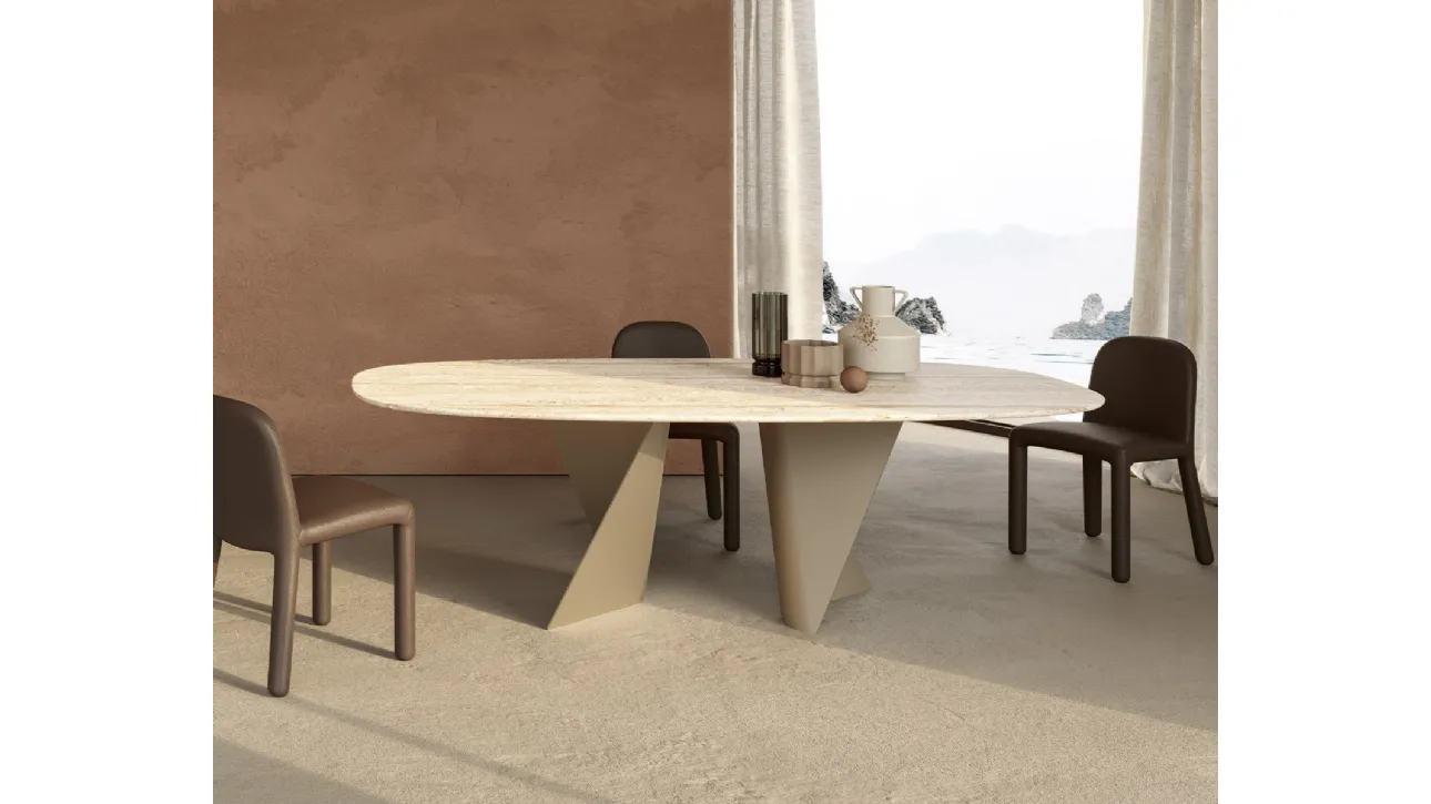 Tavolo in legno secolare multistrati Naturale e base in metallo Blow di Nature Design
