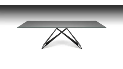 Tavolo con piano in cristallo verniciato graphite e gambe in acciaio Premier di Cattelan Italia