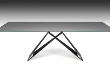 Tavolo con piano in cristallo verniciato graphite e gambe in acciaio Premier di Cattelan Italia