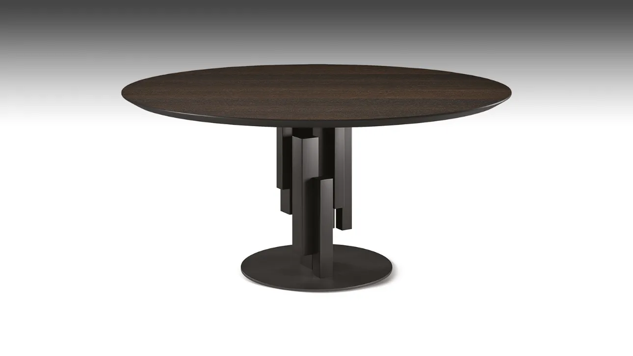 Tavolo con base in metallo e piano rotondo in legno Skyline Wood Round di Cattelan