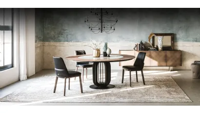 Tavolo rotondo con piano in legno e ceramica Soho Ker Wood di Cattelan Italia