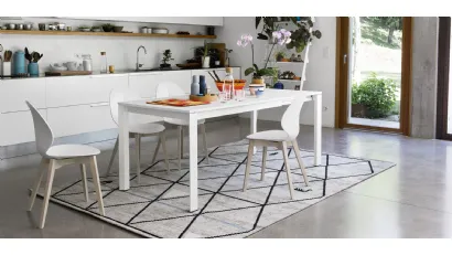 Tavolo allungabile Duca in laccato Bianco con gambe in metallo di Calligaris