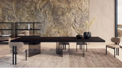 Tavolo in legno secolare e base in vetro di Murano Harvest Murano di Nature Design