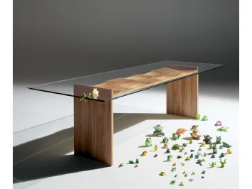 Tavolo di design in legno con top in vetro trasparente Ripples di Horm