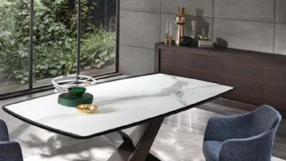 Tavolo Living con piano Legno con inserto in Ceramica e base in metallo verniciato di Riflessi