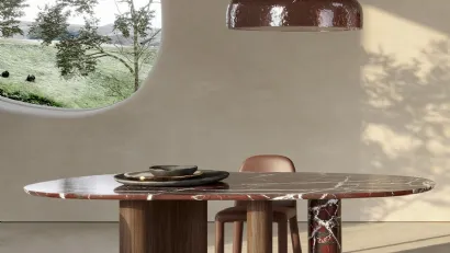 Tavolo in marmo Rosso Levanto e legno Rovere Moka Lymph di Nature Design