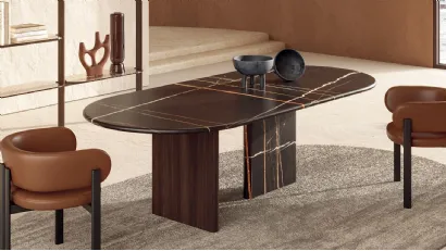 Tavolo con top in marmo e base in marmo e legno Monolith di Nature Design