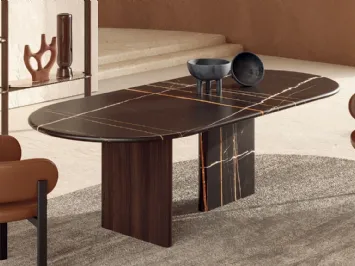 Tavolo con top in marmo e base in marmo e legno Monolith di Nature Design