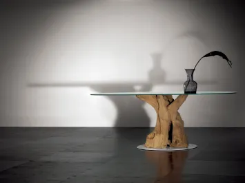 Tavolo con base di tronco e piano in vetro Sequoia Nana di Nature Design