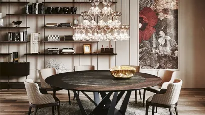 Tavolo con base in acciaio, piano in noce e ceramica Skorpio Ker Wood Round di Cattelan Italia
