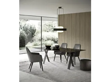 Tavolo rettangolare Tailor in ceramica con base in metallo di Presotto