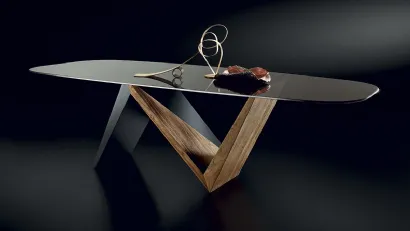 Tavolo di design con piano in vetro ENNE di Nature Design