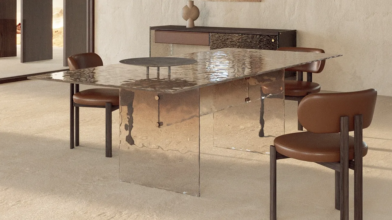 Tavolo di design in vetro cotto roccia Waterfall di Nature Design