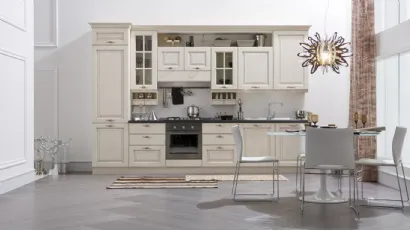 Cucina Classica lineare Memory in legno laccato Bianco antico di Veneta Cucine