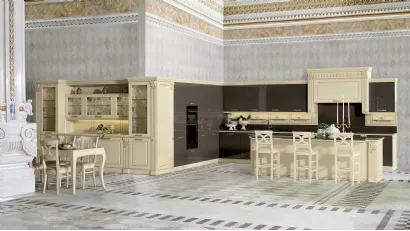 Cucina Classica angolare con isola Mirabeau 02 in laccato Chantilly e Marrone di Veneta Cucine