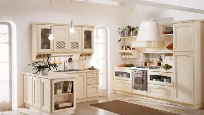 Cucina Classica con penisola Villa d'Este in legno laccato Avorio di Veneta Cucine
