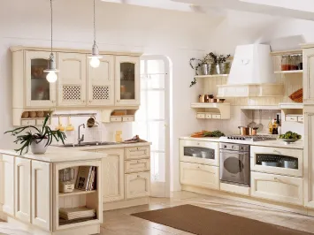 Cucina Classica con penisola Villa d'Este in legno laccato Avorio di Veneta Cucine