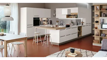 Cucina Moderna Carrera angolare con penisola in laccato Bianco Riso di Veneta Cucine