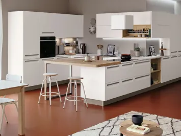 Cucina Moderna Carrera angolare con penisola in laccato Bianco di Veneta Cucine