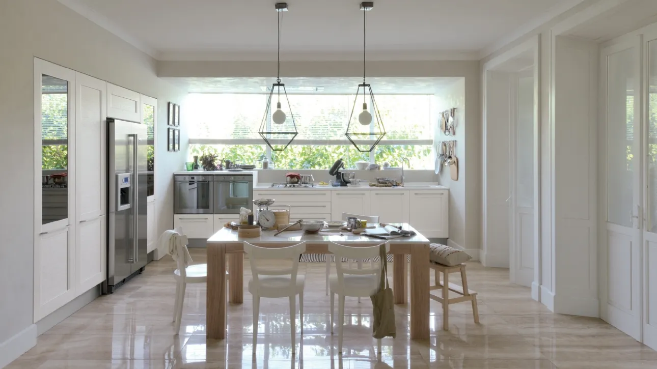 Cucina Moderna lineare Dialogo in Rovere Poro Aperto Bianco di Veneta Cucine