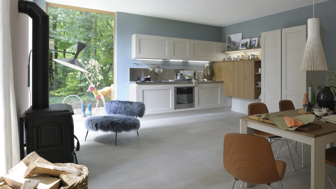 Cucina Moderna lineare Dialogo in Rovere Decapè Argilla e Rovere Ambrato di Veneta Cucine