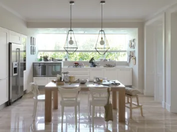 Cucina Moderna ad angolo Dialogo in Rovere Poro Aperto Bianco di Veneta Cucine