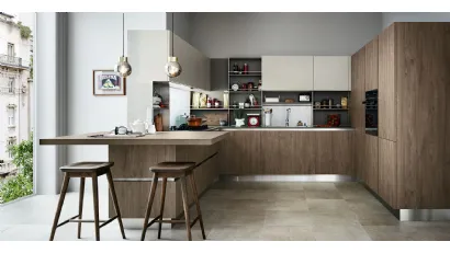 Cucina Moderna Ethica Go angolare in finitura Quercia Medio Dek e Silk Grigio Tortora di Veneta Cucine