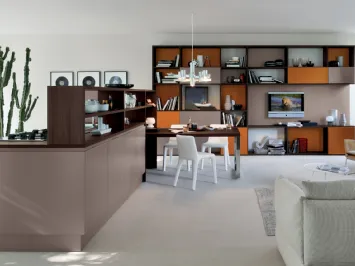 Cucina Moderna Extra lineare in laccato Marrone Visone e Rovere Botte di Veneta Cucine