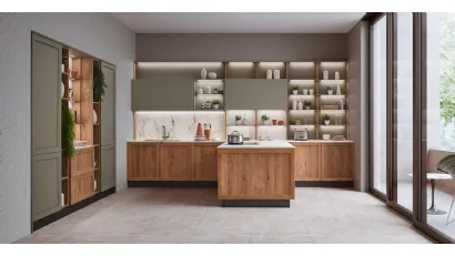 Cucina Moderna con penisola Milano 01 in Rovere e laccato Verde di Veneta Cucine