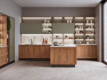 Cucina Moderna angolare Milano in Rovere e laccato Verde di Veneta Cucine