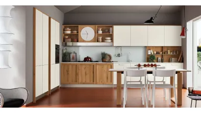 Cucina Moderna angolare Milano 04 in laccato Bianco e Rovere Nodoso di Veneta Cucine