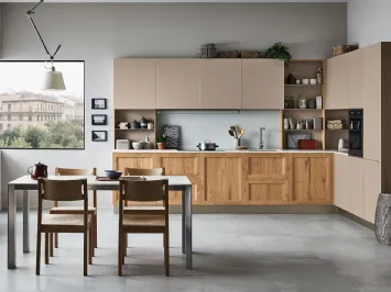 Cucina Moderna angolare Milano in Rovere Nodoso chiaro e laccato Beige di Veneta Cucine