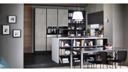 Cucina Moderna Oyster con penisola in finitura Beton Grigio Dek e Ardesia di Veneta Cucine