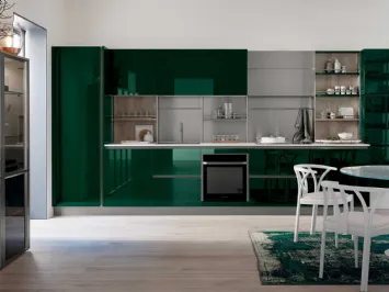 Cucina Moderna lineare Oyster 06 in laccato lucido Verde Lago di Veneta Cucine