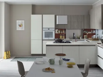 Cucina Moderna Start Time Presa angolare in finitura Graffiato Gesso, laccato Rame e olmo Neutro di Veneta Cucine
