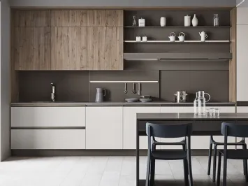 Cucina Moderna lineare Start Time Presa in finitura Graffiato chiaro e Noce Rustik di Veneta Cucine