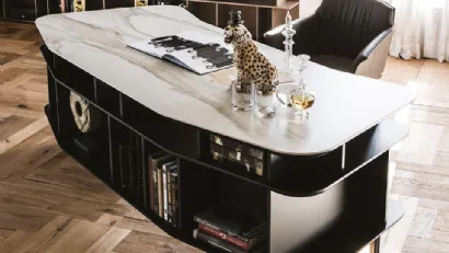 Mobile Ufficio laccato nero con piano in ceramica Marmi Wall Street di Cattelan Italia